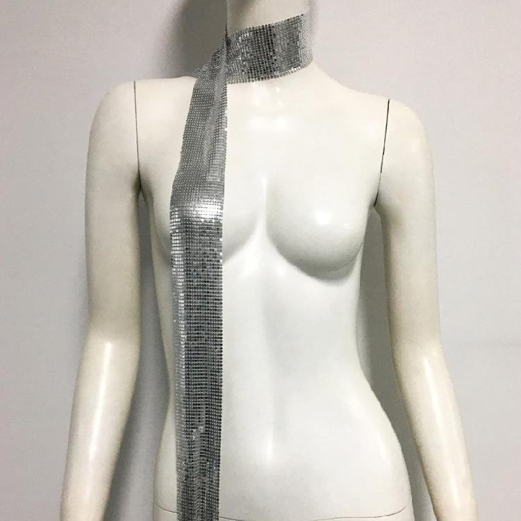 Full Sequins Choker Wide Long Collars Neck Tie Scarf Party Evening Costume