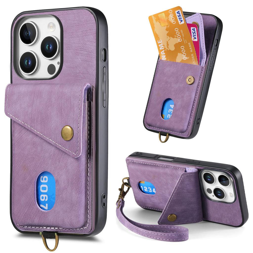 Kickstand Leather Wrist Strap Wallet with Card Holder Phone Case for iPhone 16 15 14 11 Pro Max XS XR 7 8 Plus 13 12 Mini Cover
