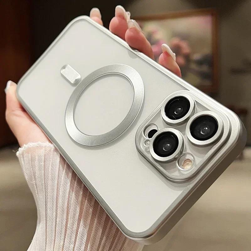 Luxury Frosted Style Magnetic Wireless Charge Case For iPhone 15 14 13 12 11 Pro Max Plus Fashion Plating Magsafe Bumper Cover