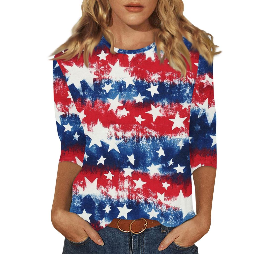 Damenmode Lässig Rundhals Bedrucktes 3/4 T-Shirt Top