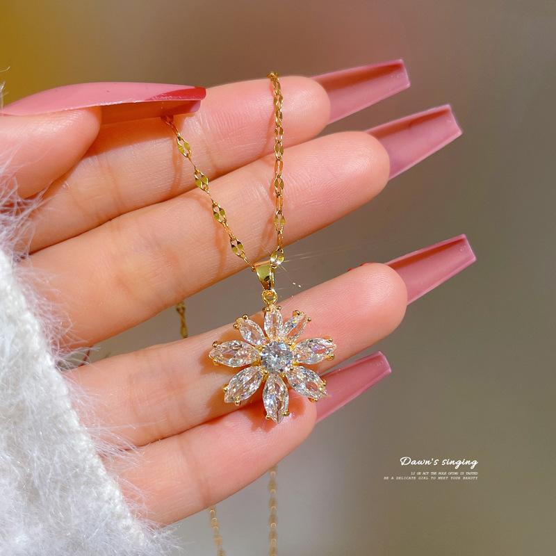 Light Luxury Flower Full Diamond Zircon Light Luxury Design Versatile Korean Style Niche Design Live Necklace