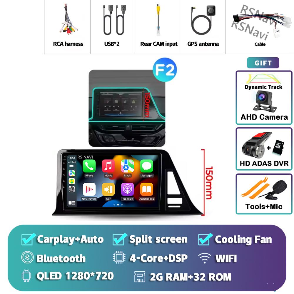 Android 14 Carplay Auto For Toyota C-HR 2016 - 2020 Car Radio Player Multimedia DVD stereo 360 Camera Navigation Video AI Voice