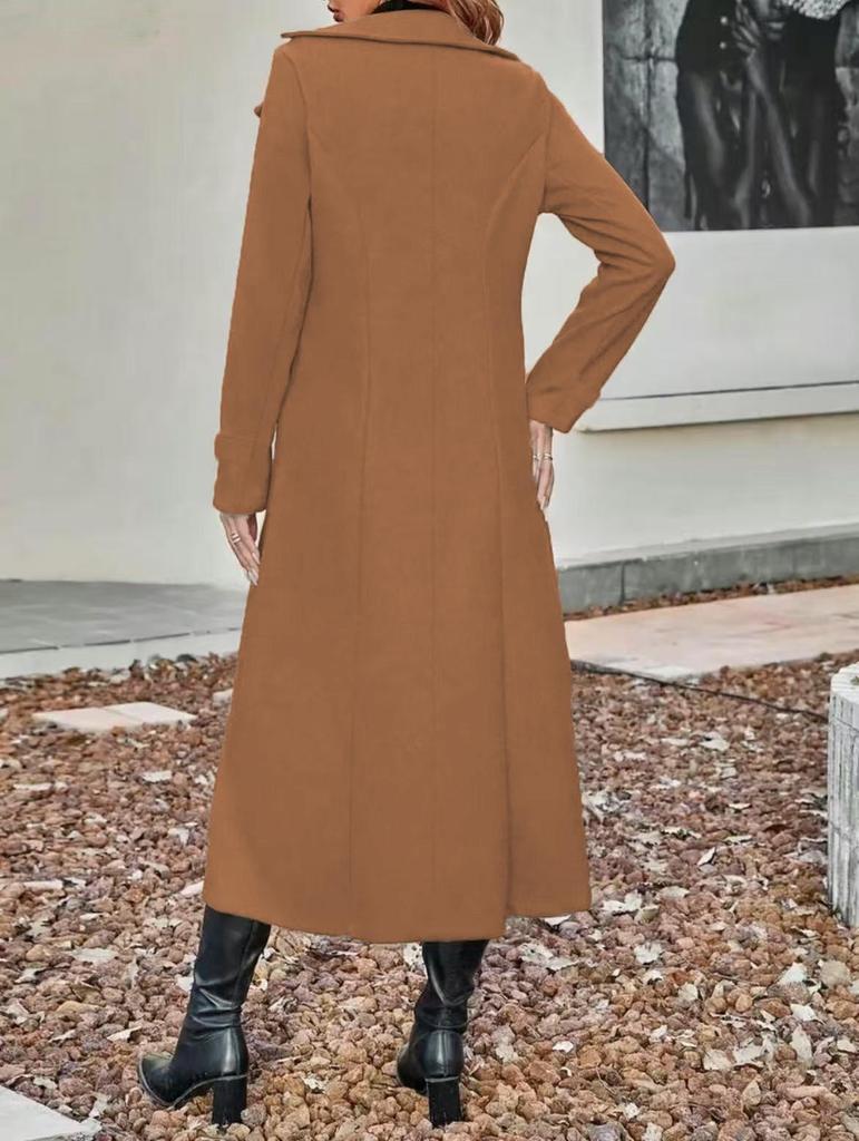 European-American Slimming Double-Breasted Mid-Length Wool Coat with Cinched Waist and Lapel 2025