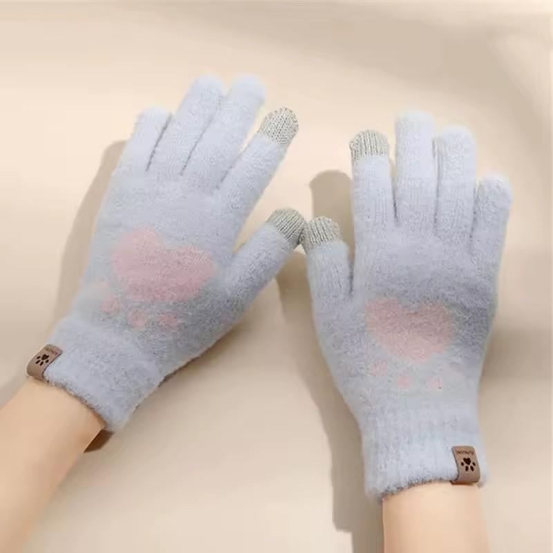 Winter Katzenkratzliebe Handschuhe für Damen Plüsch Touchscreen Gestrickte Dicke Handschuhe Weiche und Flauschige Koreanische Niedliche Alle Finger Handschuhe