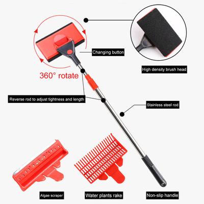 SX-12 3 In 1 Multi Function Fish Cleaning Tool Telescopic Brush Algae Scraper Water Plants Rake Aquarium Cleaner