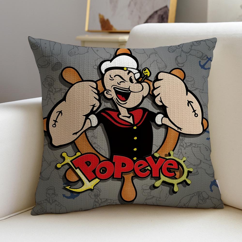 Classic Popeye the SailorS Cushion Cover Breathable and Skinfriendly Linen Pillowcase Square Removable and Washable Cushion