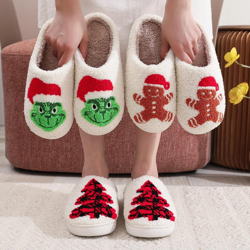 Christmas Grinch Cotton Slippers for Men & Women - Cozy Winter Furry Footwear