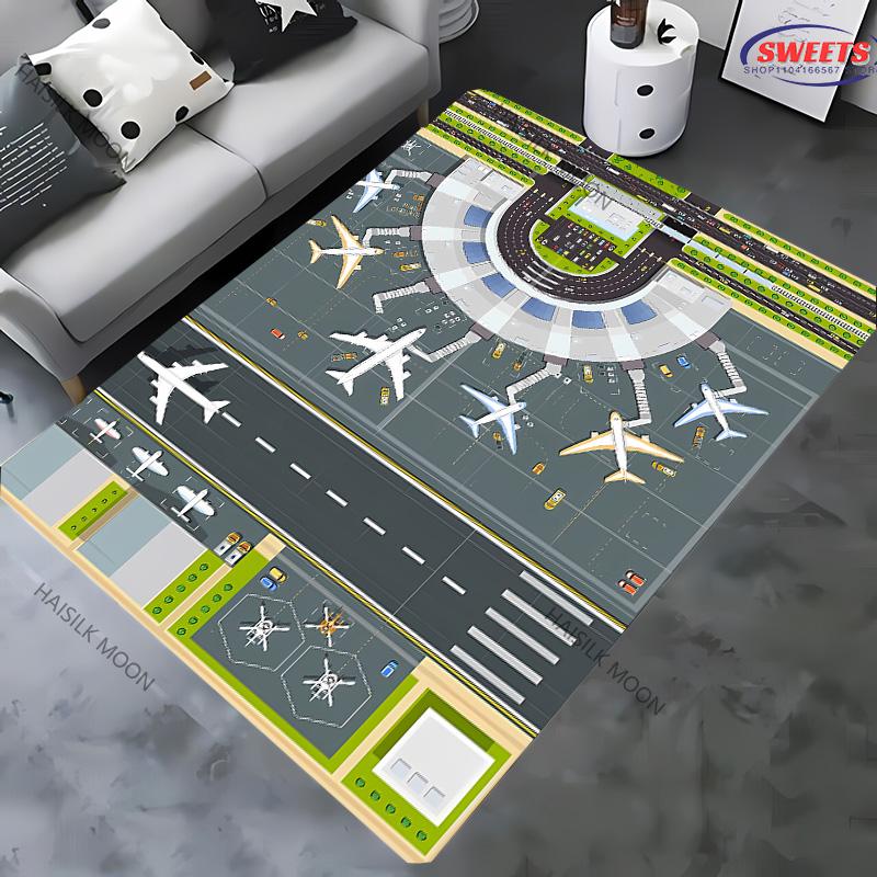 Aircraft Theme Airstrip Airport Carpet New Release! Rug for Living Rooms Bedrooms, Office Areas, Durable Machines Washable Mats