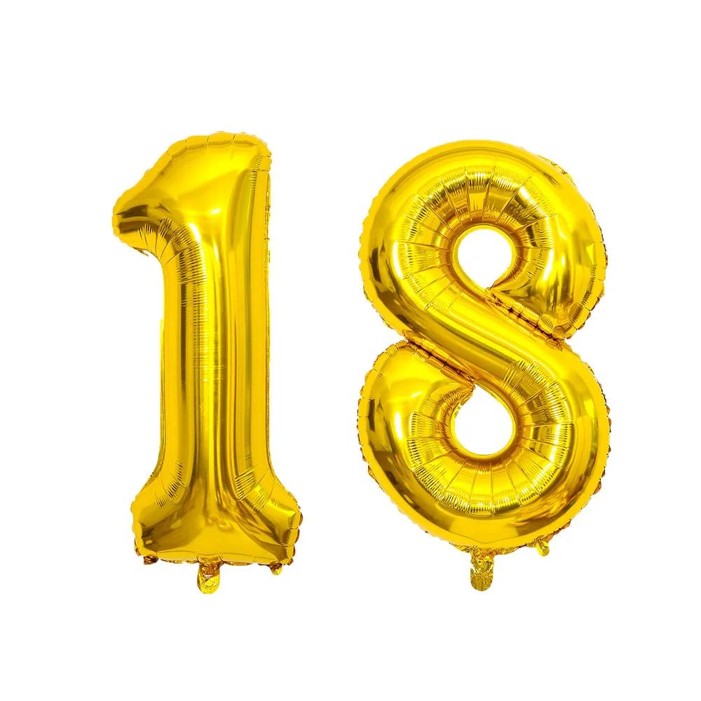 2pcs 40 Inch Number Figure Foil Balloon16 18 20 21 25 30 35 40 Years Adult Old Birthday Party Anniversary Decoration Air Balloon