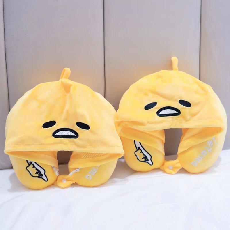 Cute Gudetama Anime Cute Egg Yolk Plush Toys Travel Pillow Shoulder Pad Portable U-shaped Headrest Long Trip Girl Gift