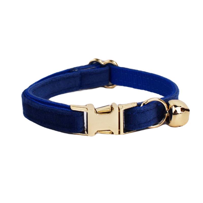 Dark Blue Velvet Cat Collar with Bell & Bow Tie Scarf