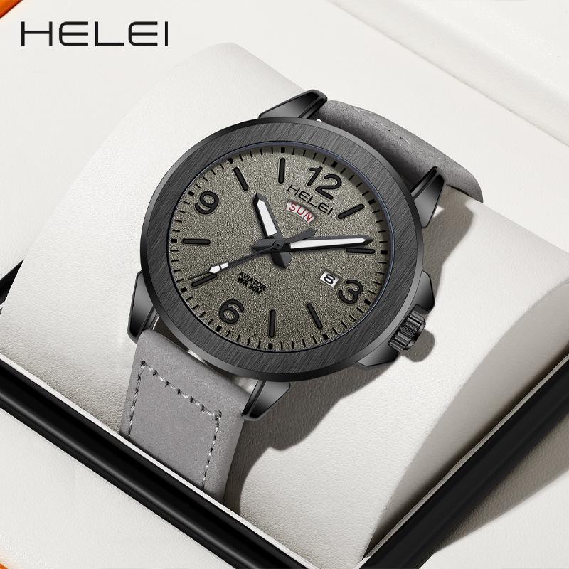 Hot-Selling Men's Fashion Quartz Watch: Waterproof, Luminous, Genuine Leather Strap