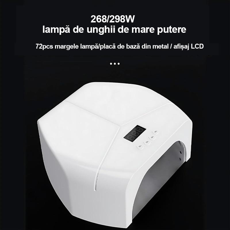 Rqiurpn 298W UV LED lampa na nehty 72 diod, 4 časovače, Rychleschnoucí, Chytré senzory pro manikúru a pedikúru, Bílá