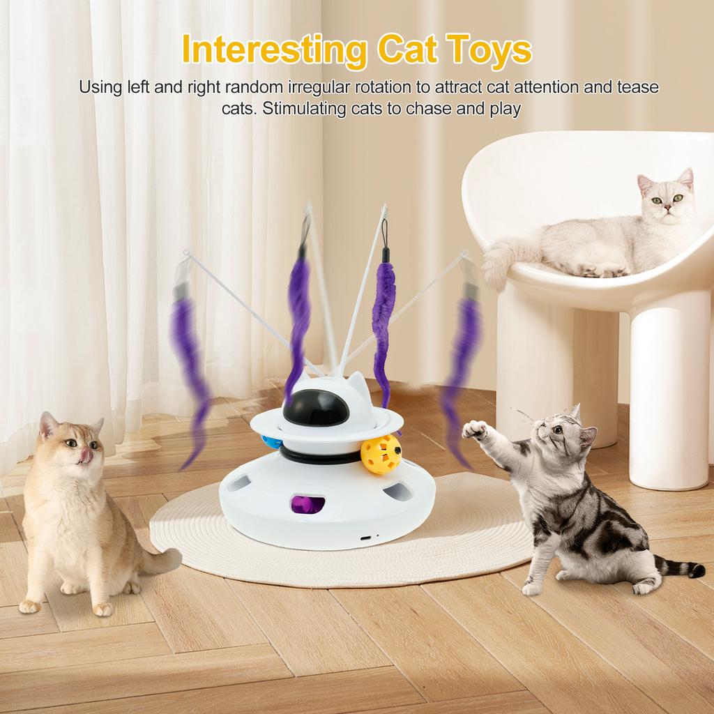 Smart Teaser Cat Toy Electric Interactive Cat Toys ABS Cat Teaser Toys 4 In 1 Indoor Cats Toys Rotating Cat Toys Cat Supplies
