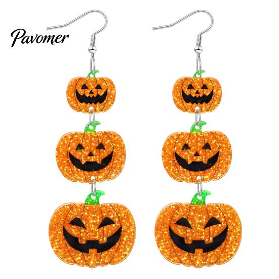 Retro Statement Earrings for Holiday Party 1 Pair Halloween Women, Acrylic Gothic Dangle Earrings, Personalized Gifts Women Spooky Bat Pumpkin