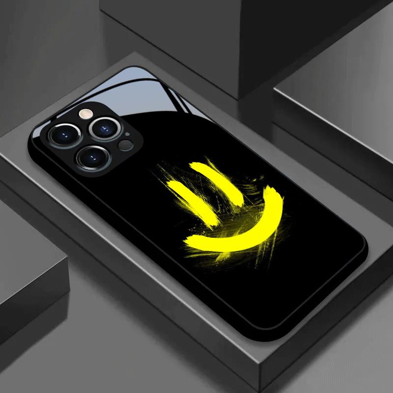 Graffiti Style Yellow Smiley Cover for iphone 17 case mobile phones Glass Phone Case for iPhone 17 16 15 14 13 12 11pm Pro Plus