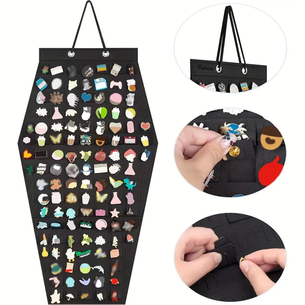 1pc Stylish Rhombus Felt Jewelry Hanging Organizer - Black Multi-Compartment Display Pouch - Home Storage & Retail Showcase
