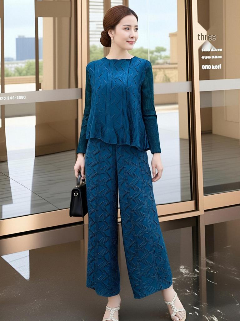 Mom's Set Women's 2026 Issey Miyake Pleated Straight-leg Trousers Two-piece Set for Spring