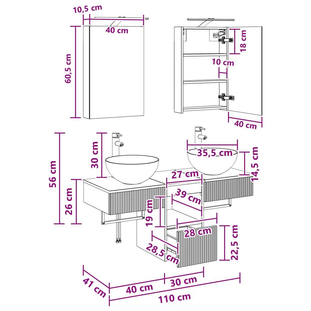 5 Piece Bathroom Cabinet Set Sonoma Oak 40 x 10.5 x 60.5 cm