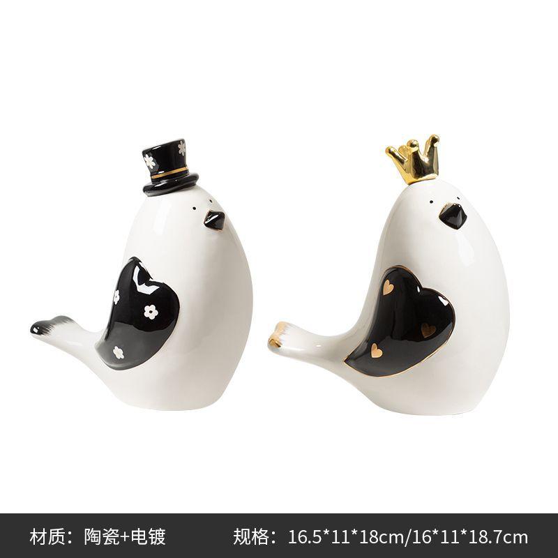 Creative Modern Cartoon with A Pair of Bird Ceramics Figurines Home Decoration Accessories Decoration Crafts