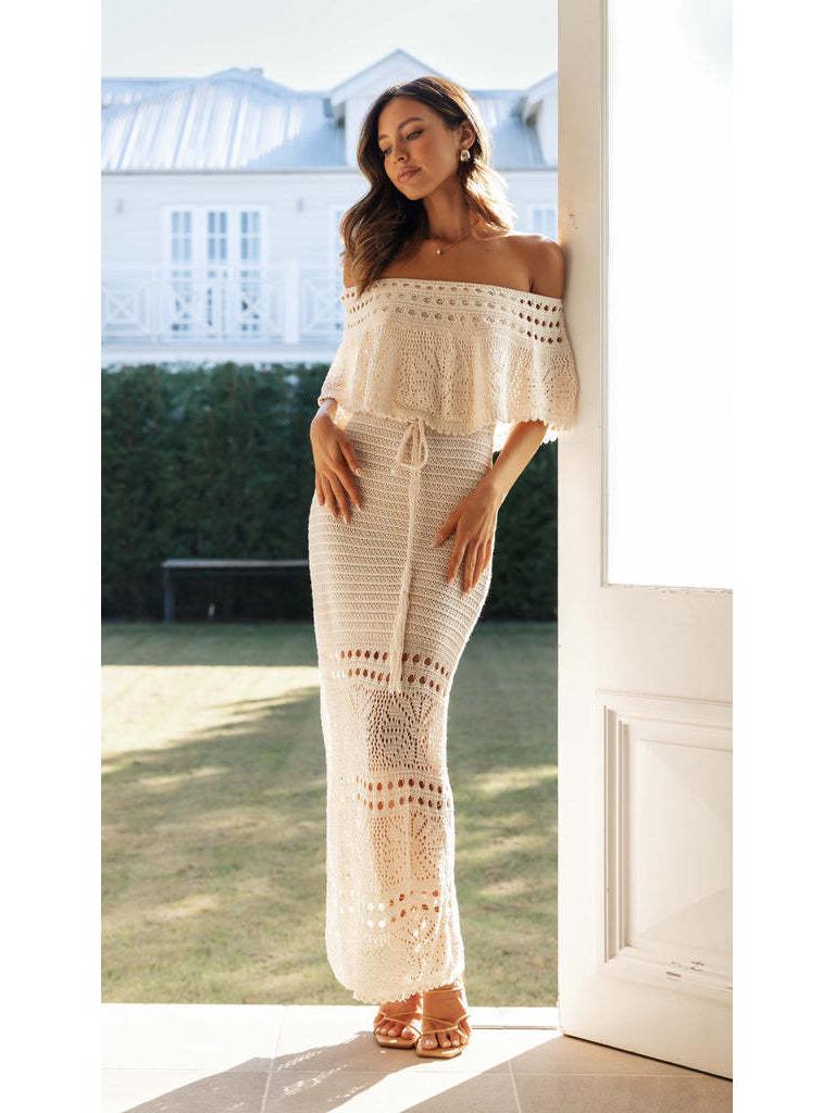 Damen Mode Lässig Ausgeschnitten Schnürung Schal Langes Kleid