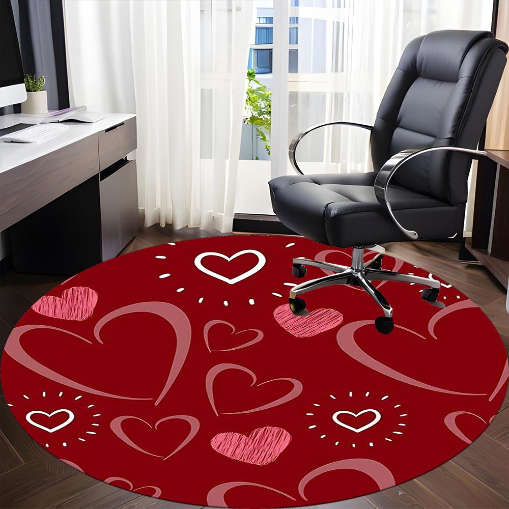 1pc Love Hearts Office Round Area Rug, Indoor Mat Suitable ForOffice, Under Office Chairs Bedroom Living Room Home Decor, Room Decot259