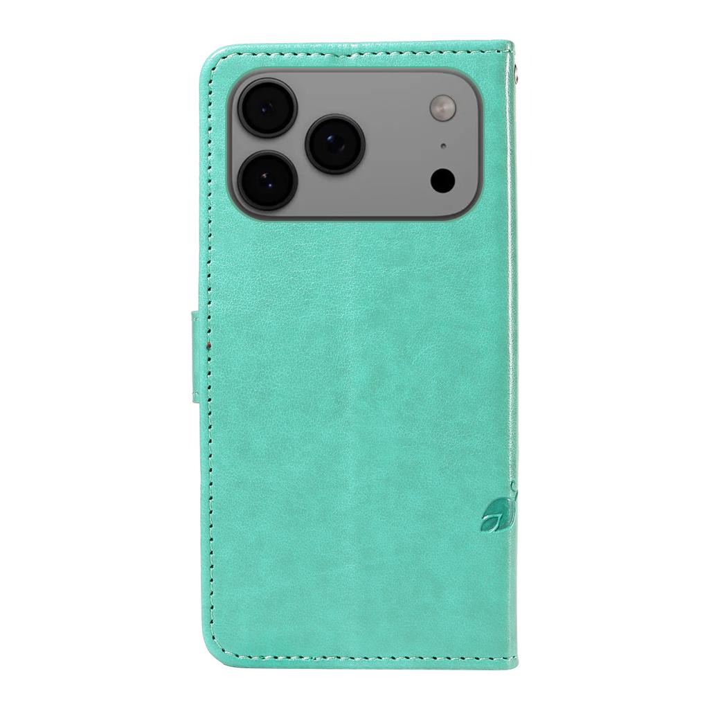 For iPhone 17 Pro Max PU Leather Cases Flower Pattern Wallet Stand Phone Cover with Strap