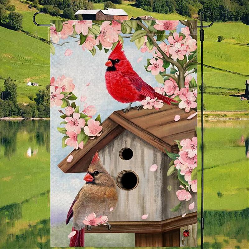 

Spring Summer Double Sided Garden Flag, Cardinal Bird Double Sided Garden Flag, Linen Flag Yard Outdoor Holiday Decoration