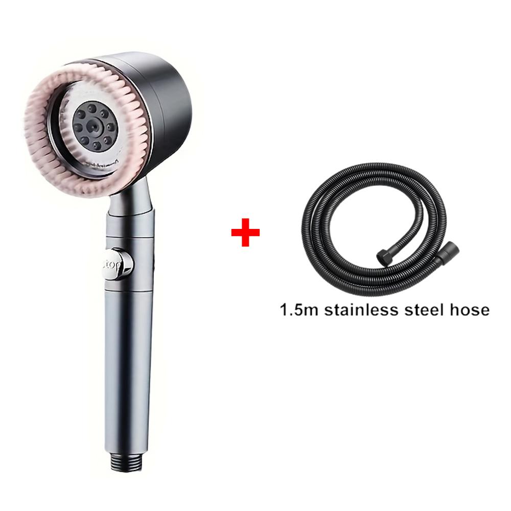 Pommeau de douche 5+1 modes avec brosse de massage ABS Haute pression Économie d'eau Portable Filtre de salle de bain Pommeau de douche Arrêt d'eau à une touche