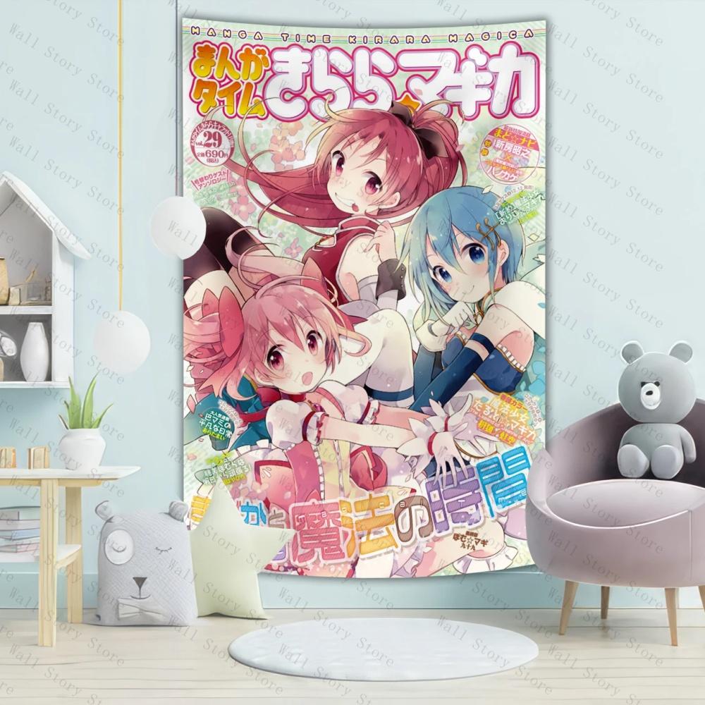 Magische Meisje Madoka Wandkleed Japanse Anime Tijdschriften Kunst Muur Achtergrond Doek Voor Tiener Meisje Slaapkamer Wandkleed Decor Schattig Cadeau