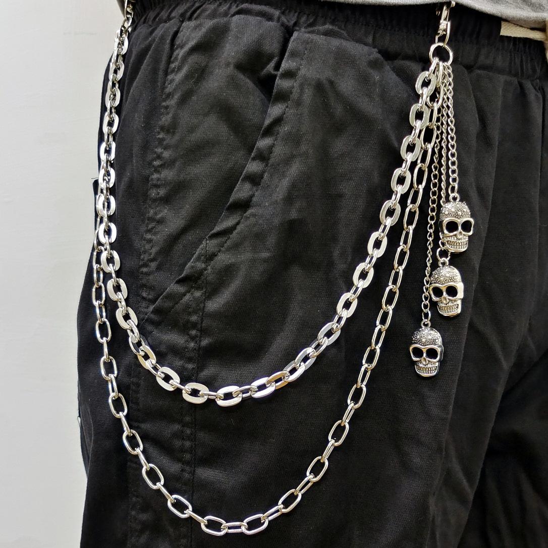 European American Metal Skull Pendant Multi-layer Hip Hop Punk Waist Chain