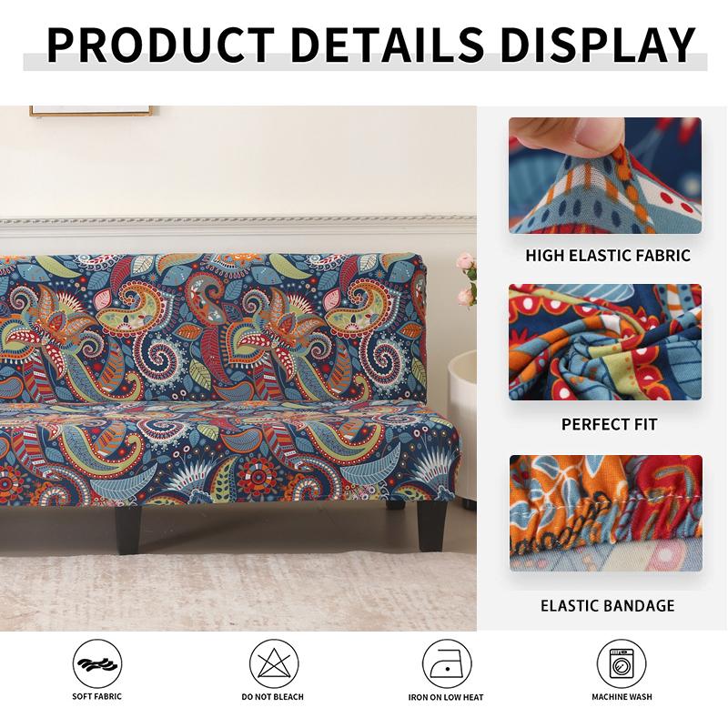 Armless Futon Cover Stretch Sofa Bed Cover Protector High Spandex Elastic Futon Slipcover With Elastic Bottom Machine Washable