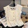 Women's White Short Crochet Knit Cardigan with Batwing Sleeves - Summer 2026 Fashion.