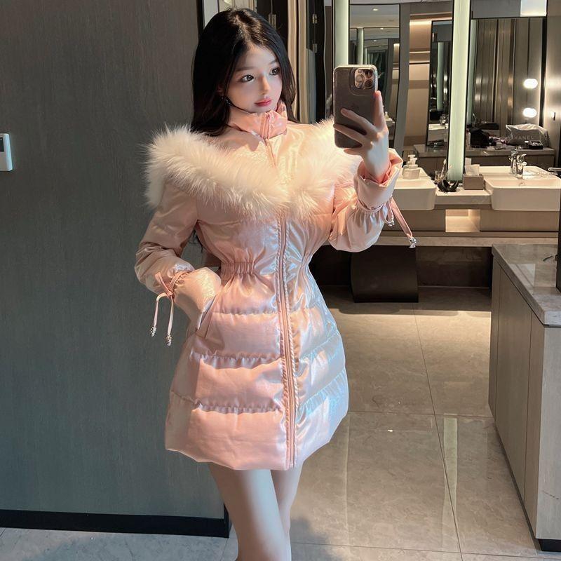 

Down Jacket Women s New Winter V-neck Sweet Lace-up Big Bow Waist Jacket M рожевий