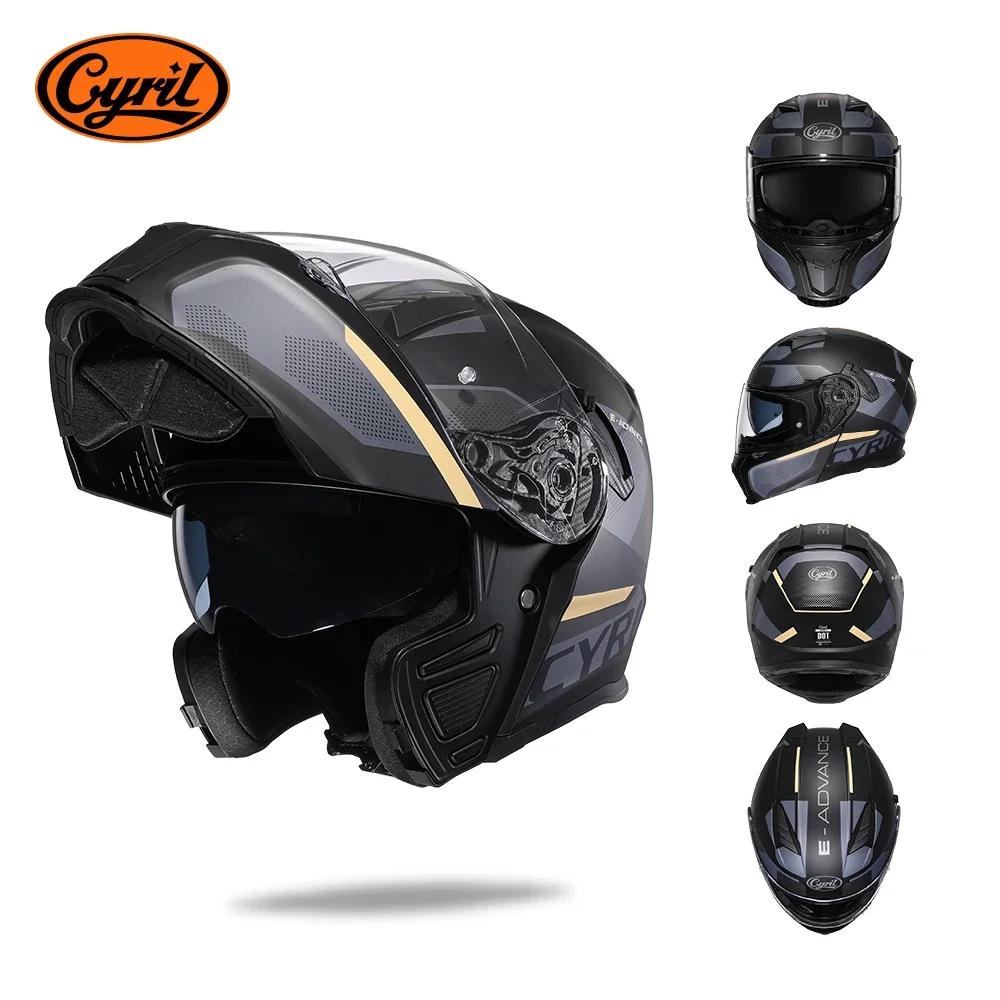 Motorcross Flip Up Helmets with Wide View Clear Visor ABS Shell Full Face Cyril Motor Helmet For Adult DOT Approved