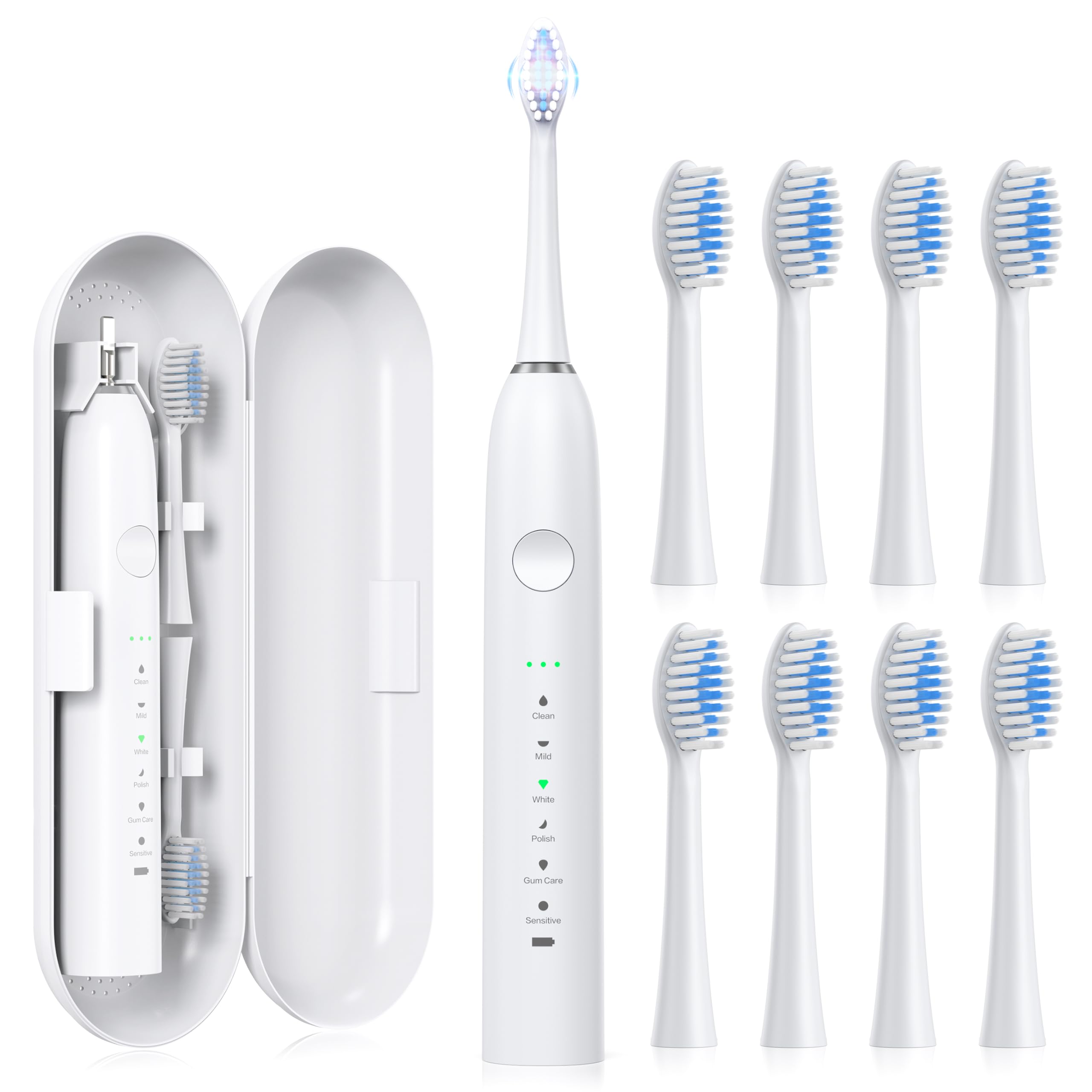

Electric Sonic Includes 8 Replacement Brush IPX7 6 Storage Toothbrush, Vibration, Heads, Waterproof, Modes, Case, Portable, Travel-Friendly (LRT1)