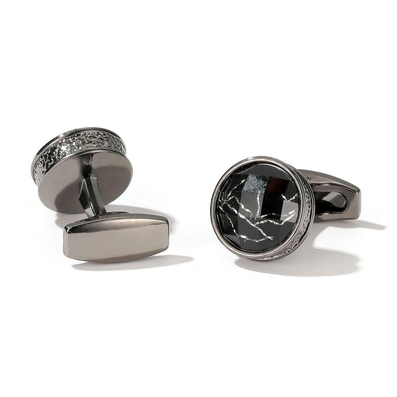 Vintage Marble-inlaid Round Men s Cufflinks artificial