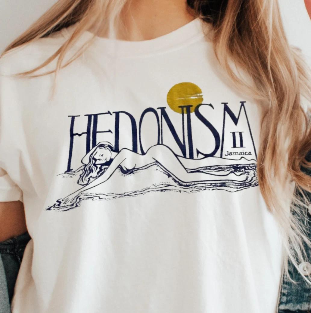 Hedonism reclining figure T-Shirt, minimalist line art tee, Retro 70s Vibe Shirt L