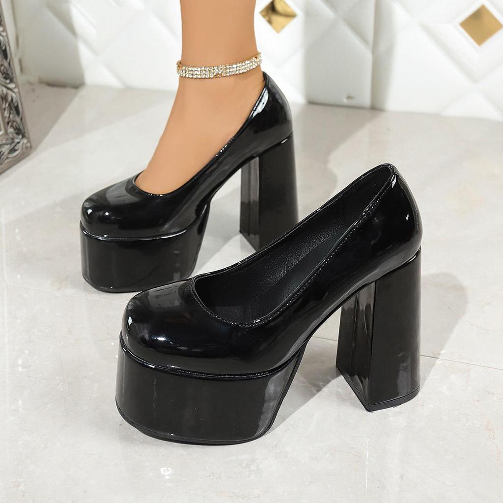 2025 Plus Size Patent Leather Mary Janes: Waterproof Platform, Thick Heel, Stylish Round Toe, Ultra High.