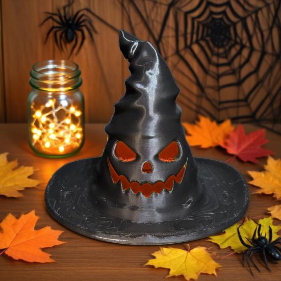 Halloween Witch Hat Tealight Holder Spooky Plastic Carved Witch Hat Candle Holder for Indoor Home Table Shelf Halloween Decor