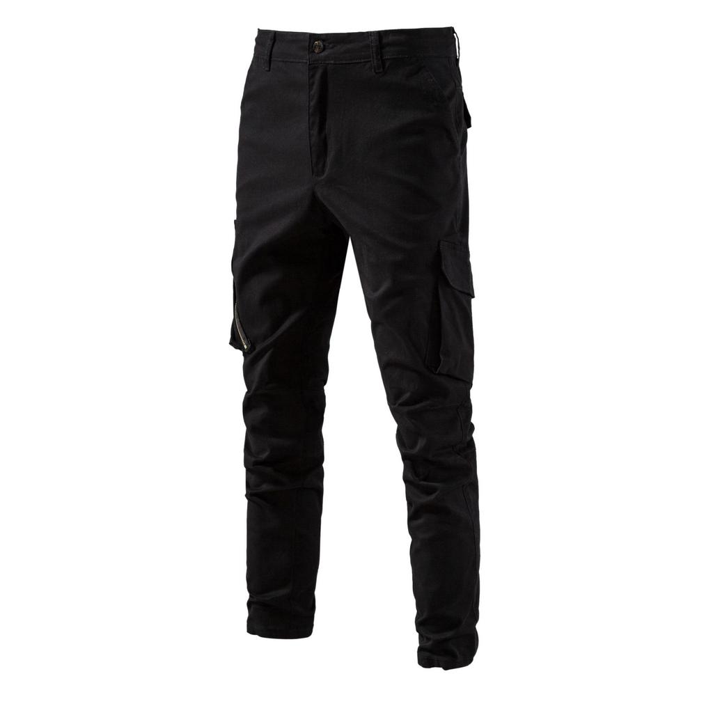 Spring And Autumn New Men'S Cotton Casual Pants Breathable Business Versatile Multi Pocket Solid Color Pants