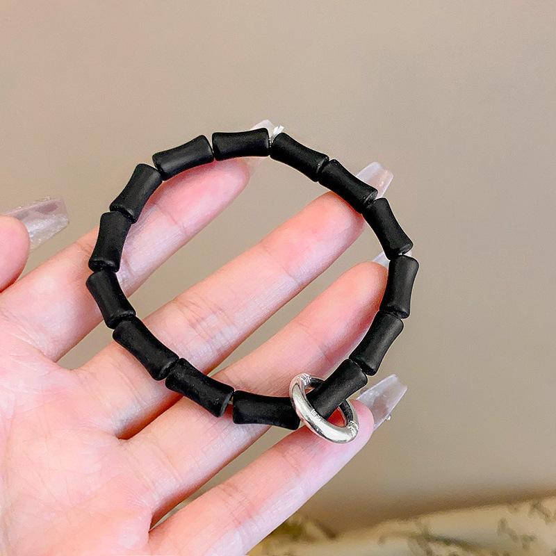New Chinese retro black safety buckle bracelet women's double circle beaded bracelet couple same hand