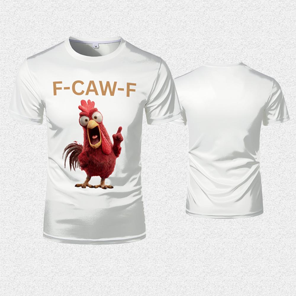 Fun FCAWF Rooster Print TShirt Mens Casual Humorous Chicken Print ShortSleeve Shirt Street Style Skateboard Hip Hop Top S