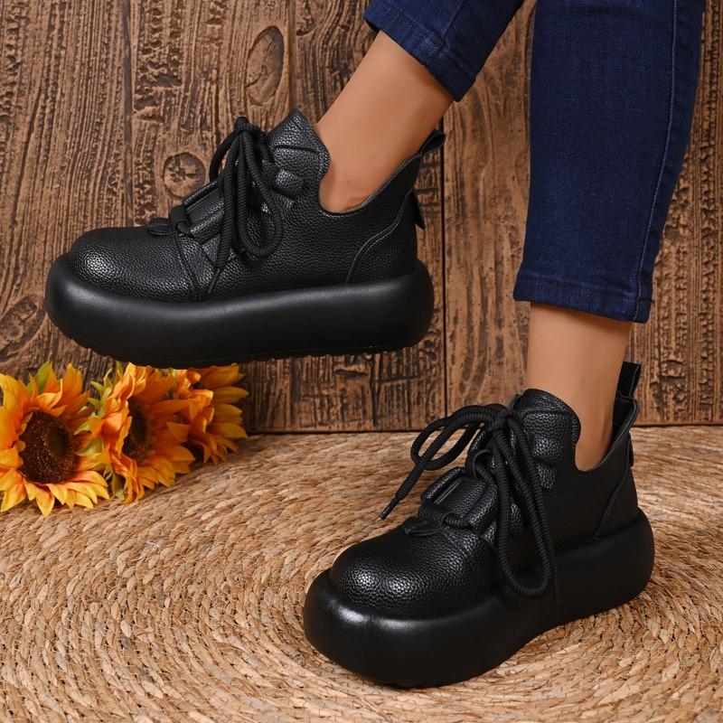 

Simple retro thick-soled heightening Martin boots women s autumn new outer wear women s shoes temperament short boots 35 чёрный