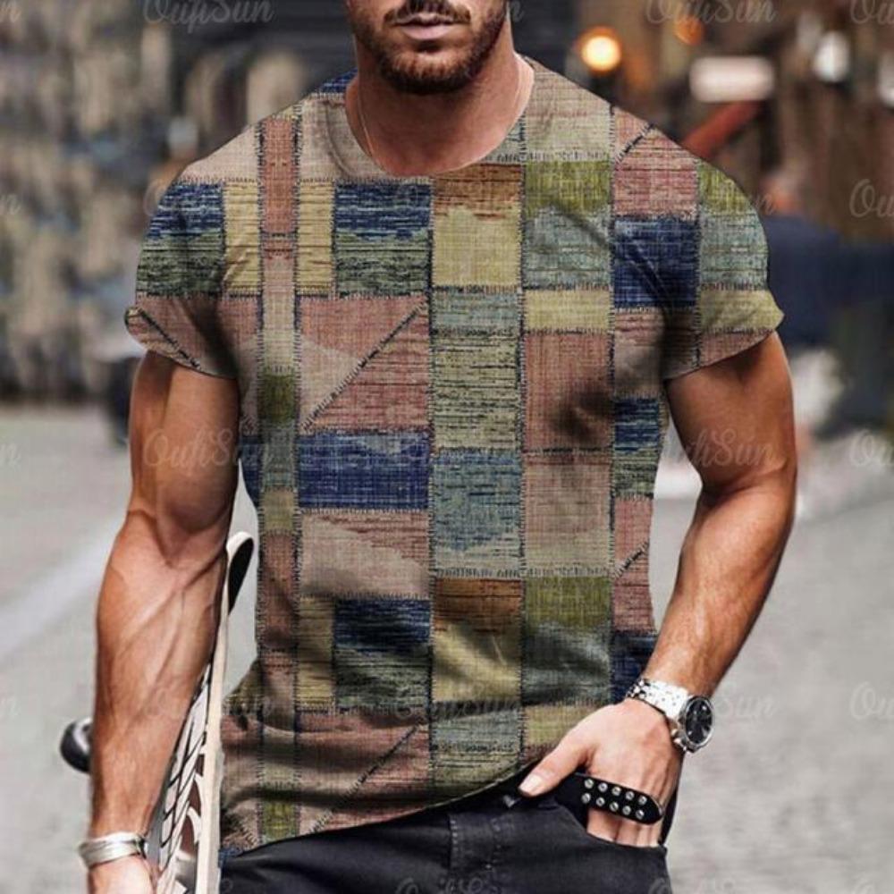 2026 New Trendy Denim Graphic Stitching Short Sleeve T-shirt Casual Loose Men's Short Sleeve Tee Oversized T Shirts For Man