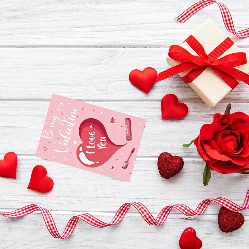 26-Piece Valentine's Day Foldable Greeting Cards with Envelopes Pink Heart-Shaped Postcards DIY Gift Cards Wedding Decorations