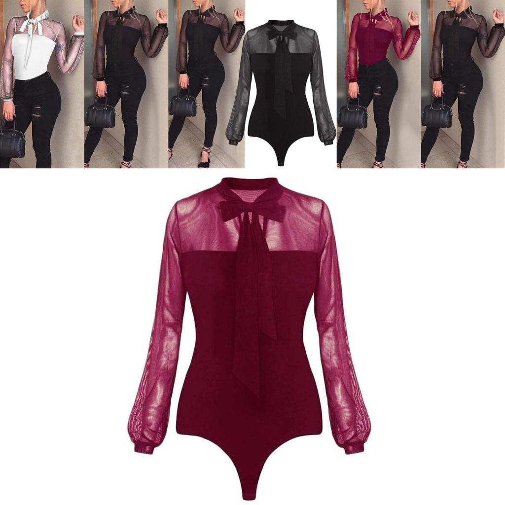 Long Women Sleeve Sexy Stretch Bodycon Bodysuit Tops Casual Leotard Plain Shirt