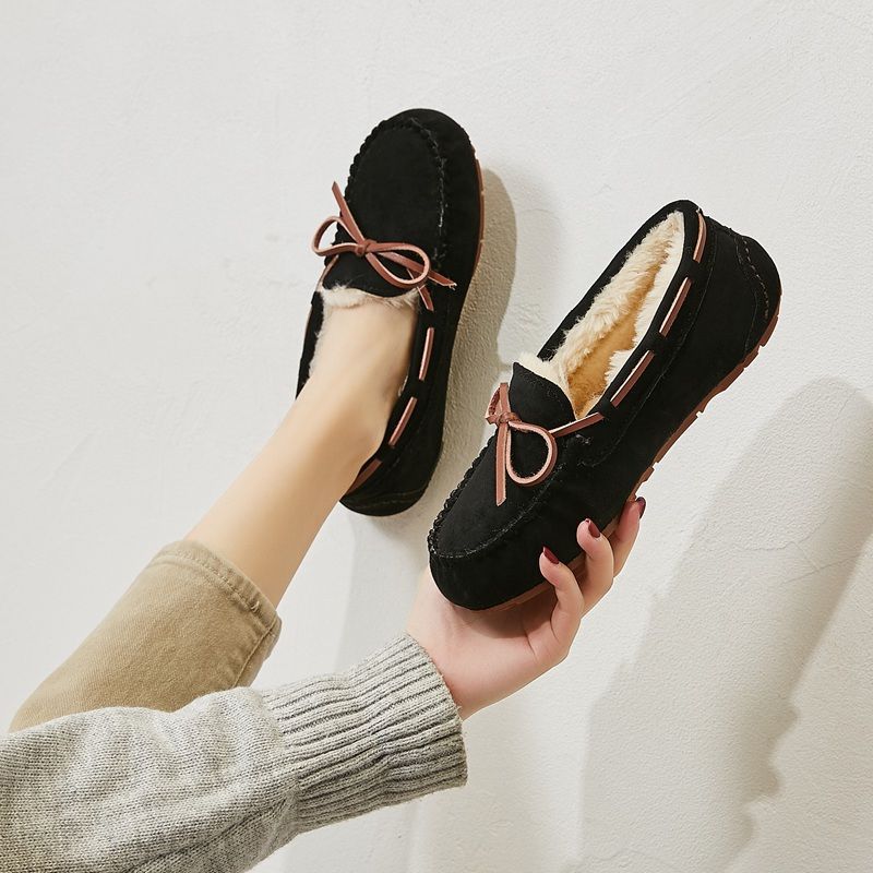 Washable warm beanie shoes women's velvet winter casual student women's Korean version single shoes flat mother driving shoes