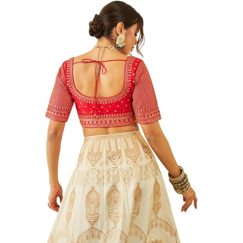 Soch Womens Red Tussar Sequin Embellished and Embroidered Front-Open Blouse S красный