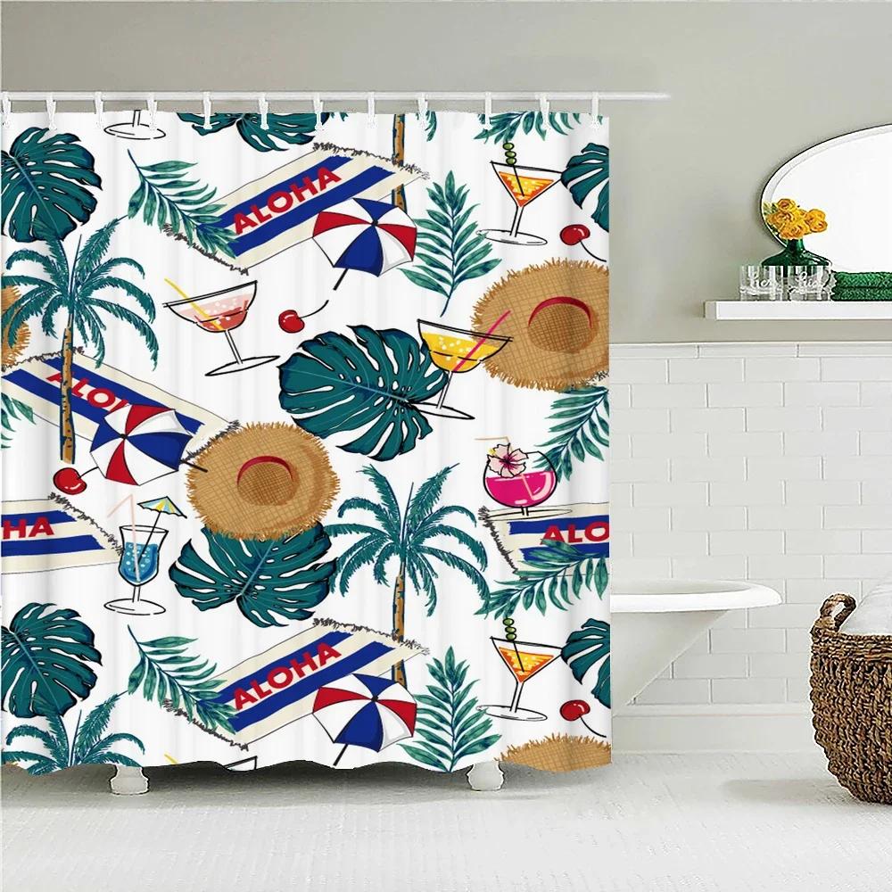 Sunlight Beach Waterproof Fabric Shower Curtains 3D Printing Palm Tree Bath Curtain For Bathroom Bathtub Decoration With Hooks